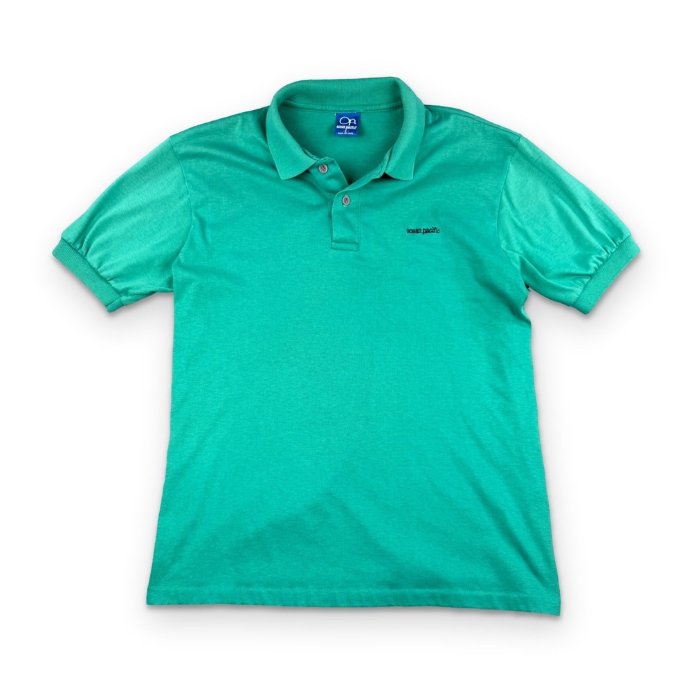 Vintage 1980s Ocean Pacific OP Polo Shirt Mens L Seafoam Green Made in USA 50/50